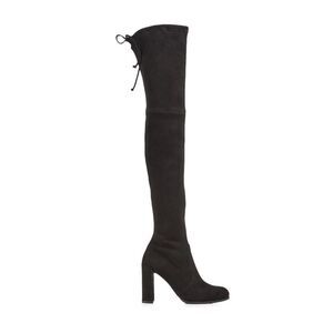 Stuart Weitzman Hiline OTK Boots Black Suede Block Heel Tie Back 6.5M